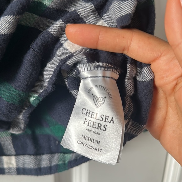 Chelsea Peers cotton revere top pajama in contrast check print - NAVY Medium - Picture 8 of 9